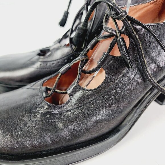 BCBG MaxAzria Y2K Retro Cottagecore Lace up Square Toe Black Leather Heels 6B - Picture 9 of 13